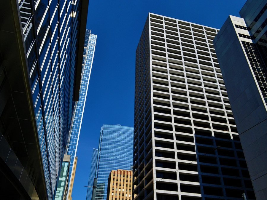Glass office towers in a Texan business district